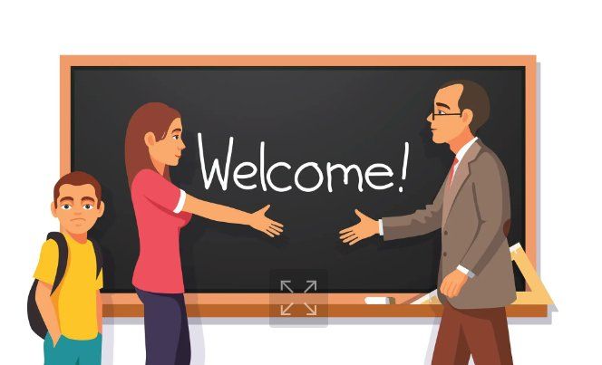 Teacher and Parents meet in school - drawing